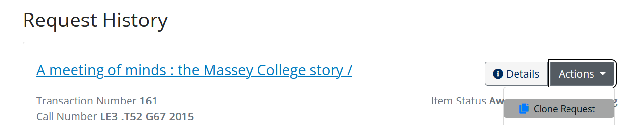 Screenshot showing the Clone Request button link
