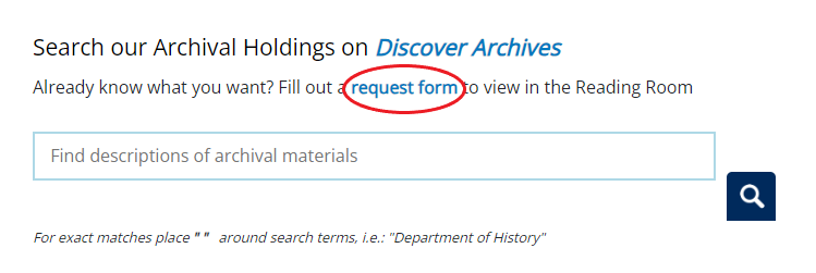 Screenshot from UTARMS homepage showing request form link circled in red