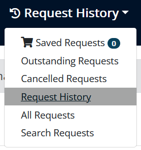 Screenshot showing the Request History menu link