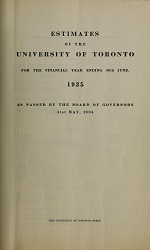 Estimates of the University of Toronto, 1935