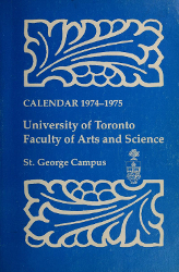 Cover of the University of Toronto Faculty of Arts and Science Calendar, 1974-1975